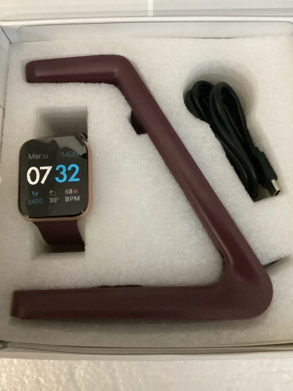 Air 3 Burgundy Silicone Strap Smartwatch with 3 in 1 Wireless Charging Station